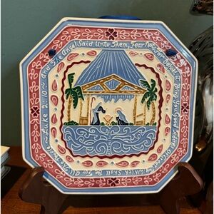 Vintage J Duban Designs Hanging Ceramic Nativity Tile Handcrafted Luke 2:10